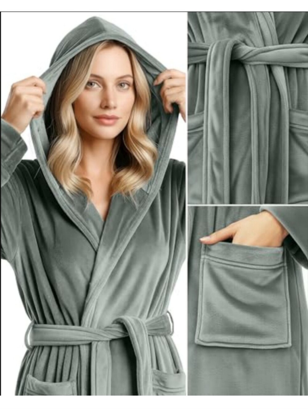 New Women's Plush Robe Hoodie Plush Flannel Fleece L - Picture 2 of 10